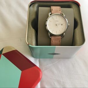Fossil silver and leather watch